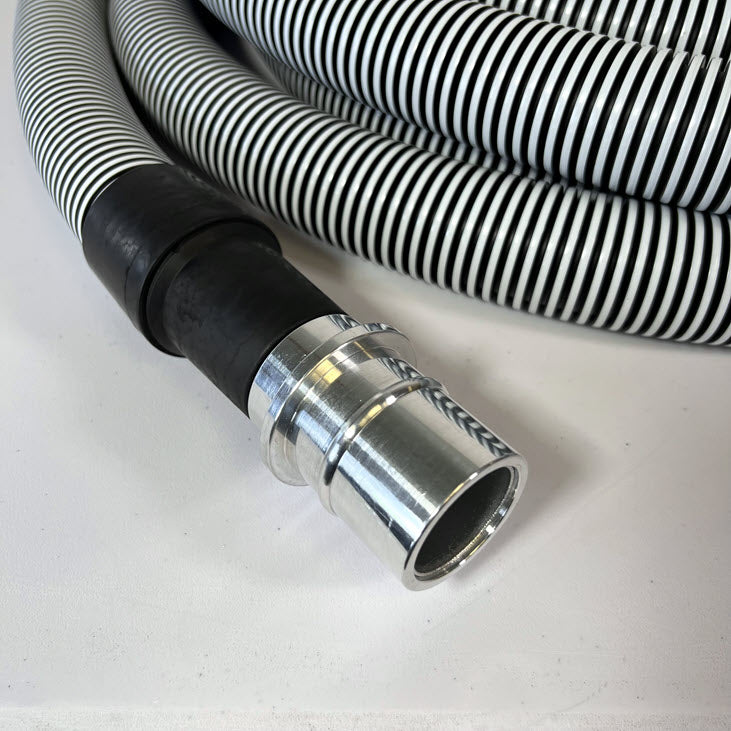 1-1/2" Conductive Vacuum Hose with Swivel Cuffs, Flexaust Genesis® DPZ-C Hose, Black and White, 10', 15', 25' and 50' Lengths, Fits Latching and Non-Latching Inlet Valves