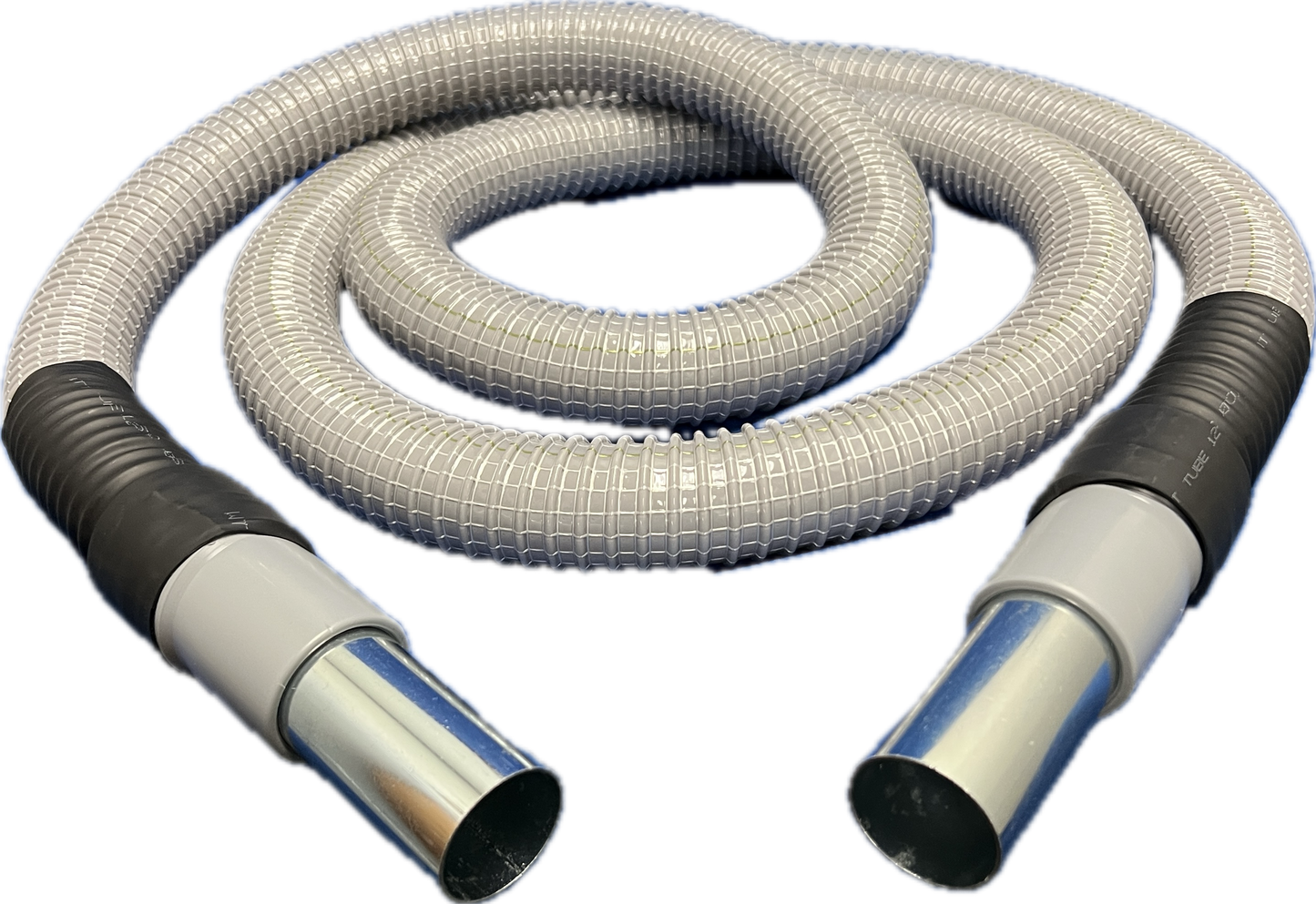 1-1/2" Flexible Plastic PVC Grounded Vacuum Hose with Cuff, Gray Color, 10', 15', 25' and 50' Lengths Available, Fits 1-1/2" I.D. Hoffman Style Inlet Valves, Equiv to Gardner Denver® HF10392560, HF10392561, HF103925652, HF10392563