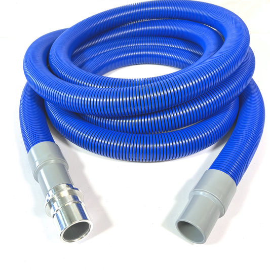 1-1/2" Crushproof Vacuum Hose with Cuffs, Flexaust Genesis® STM® Hose, Blue Color, 10', 15', 25' and 50' Lengths, Fits Latching and Non-Latching Inlet Valves