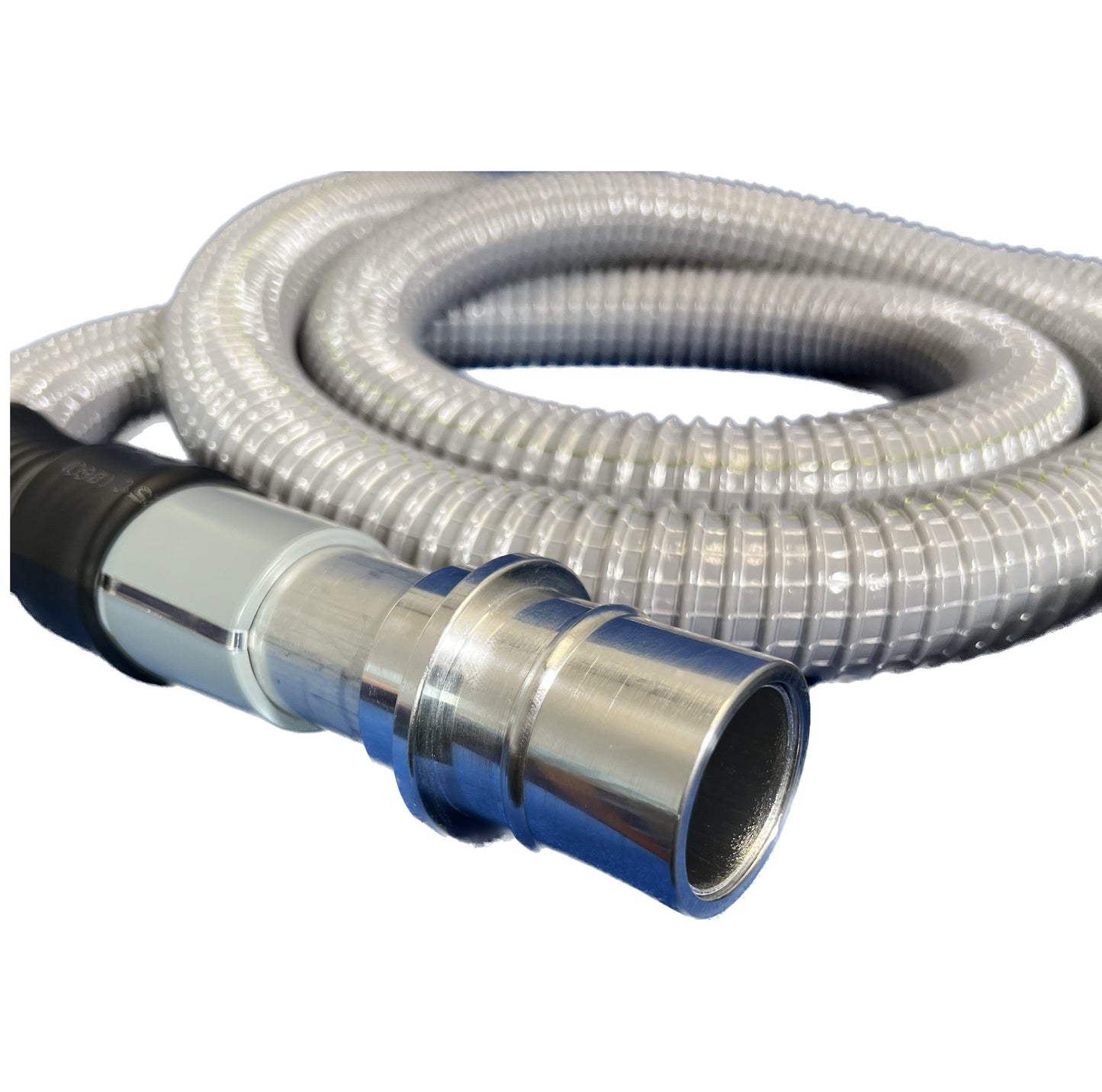 1-1/2" Flexible Plastic Grounded Vacuum Hose with Cuffs, Flexaust Dayflex® Flex-Vac® PVC Hose, Gray Color, 10', 15', 25' and 50' Lengths Available, Fits Latching and Non-Latching Inlet Valves