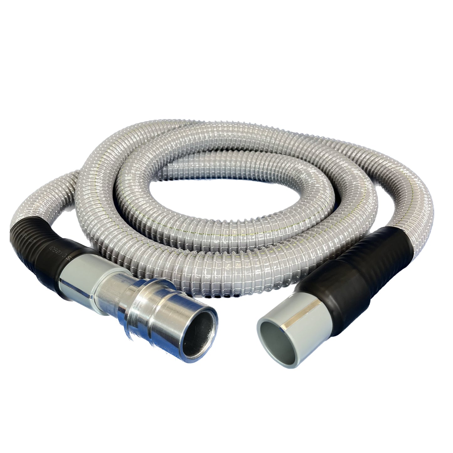 1-1/2" Flexible Plastic Grounded Vacuum Hose with Cuffs, Flexaust Dayflex® Flex-Vac® PVC Hose, Gray Color, 10', 15', 25' and 50' Lengths Available, Fits Latching and Non-Latching Inlet Valves