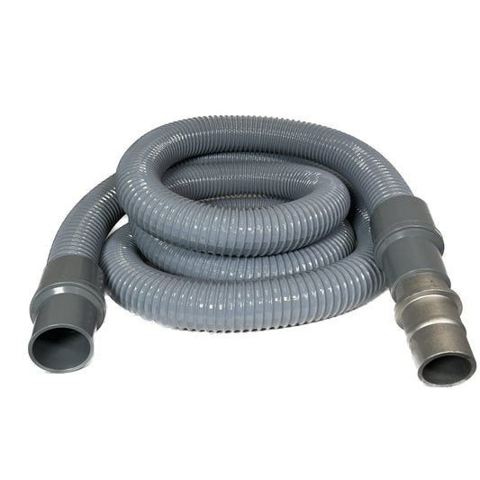 2" Flexible Plastic Grounded Vacuum Hose with Cuffs, Flexaust Dayflex® Flex-Vac® PVC Hose, Gray Color, 10', 15', 25' and 50' Lengths Available, Fits Latching and Non-Latching Inlet Valves