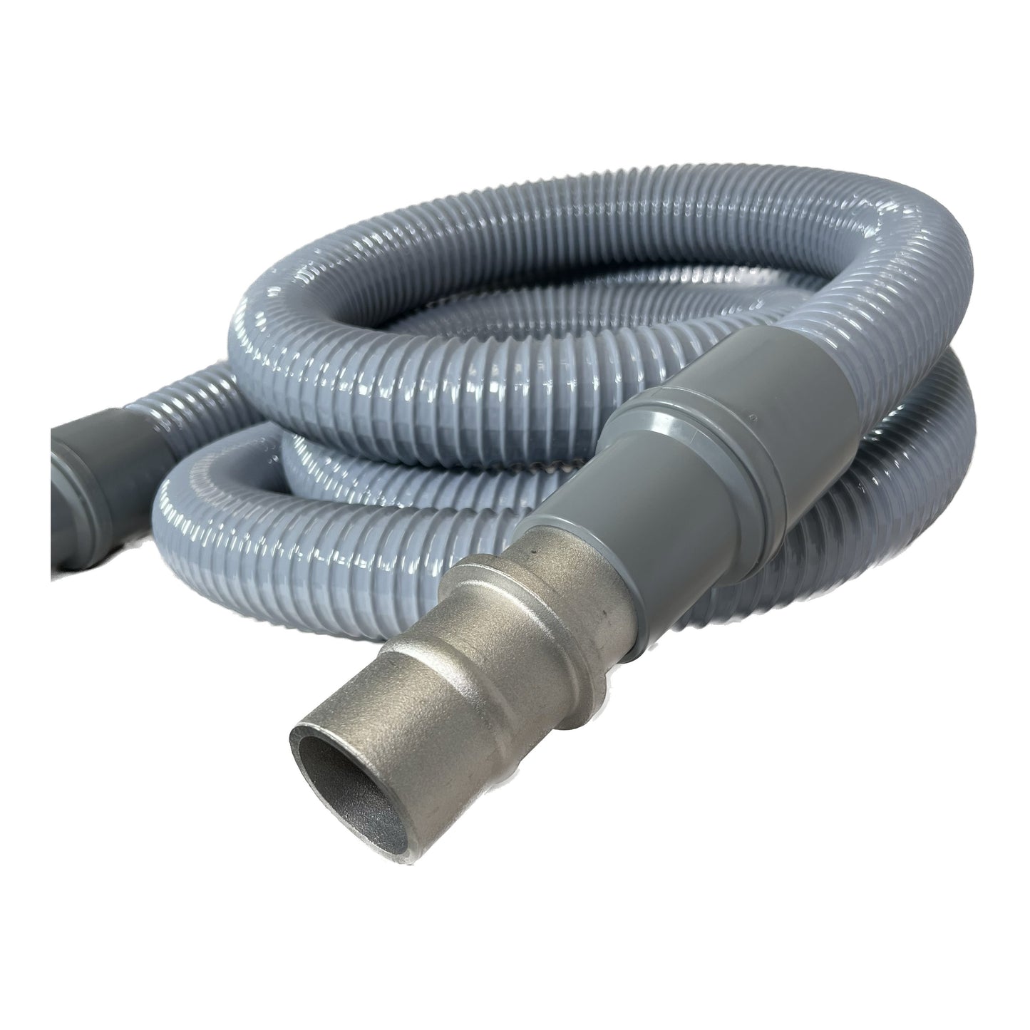 2" Flexible Plastic Grounded Vacuum Hose with Cuffs, Flexaust Dayflex® Flex-Vac® PVC Hose, Gray Color, 10', 15', 25' and 50' Lengths Available, Fits Latching and Non-Latching Inlet Valves