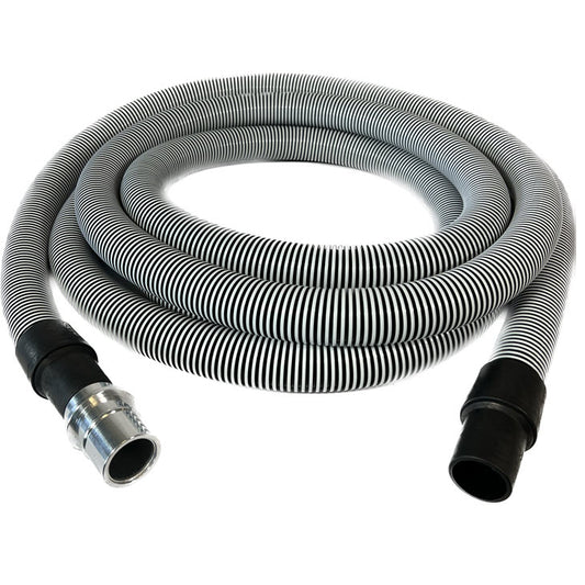 1-1/2" Conductive Vacuum Hose with Swivel Cuffs, Flexaust Genesis® DPZ-C Hose, Black and White, 10', 15', 25' and 50' Lengths, Fits Latching and Non-Latching Inlet Valves