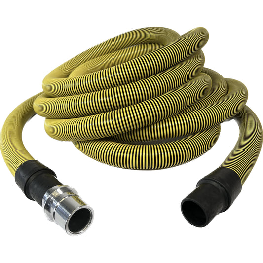 1-1/2" Conductive Vacuum Hose with Swivel Cuffs, Flexaust Genesis® StatPath® Plus Hose, Black and Yellow, 10', 15', 25' and 50' Lengths, Fits Latching and Non-Latching Inlet Valves