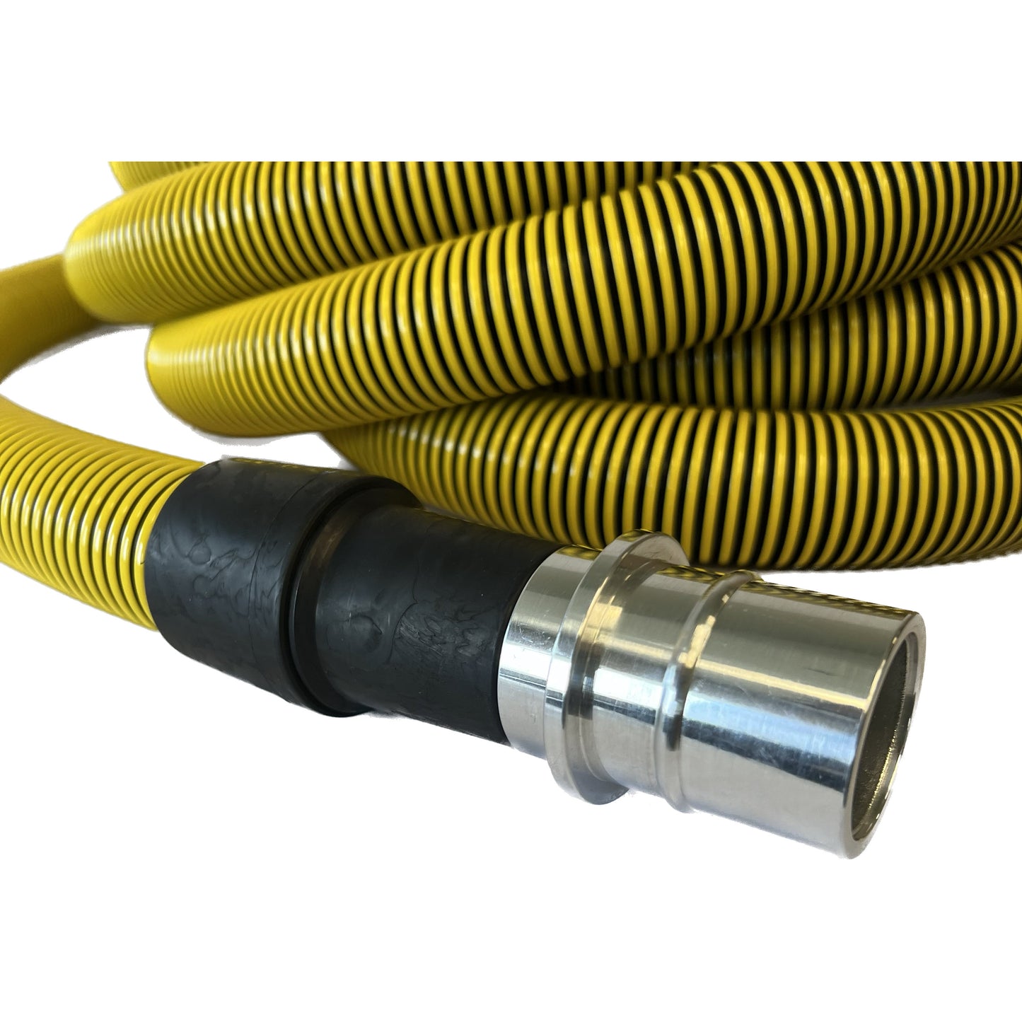 1-1/2" Conductive Vacuum Hose with Swivel Cuffs, Flexaust Genesis® StatPath® Plus Hose, Black and Yellow, 10', 15', 25' and 50' Lengths, Fits Latching and Non-Latching Inlet Valves