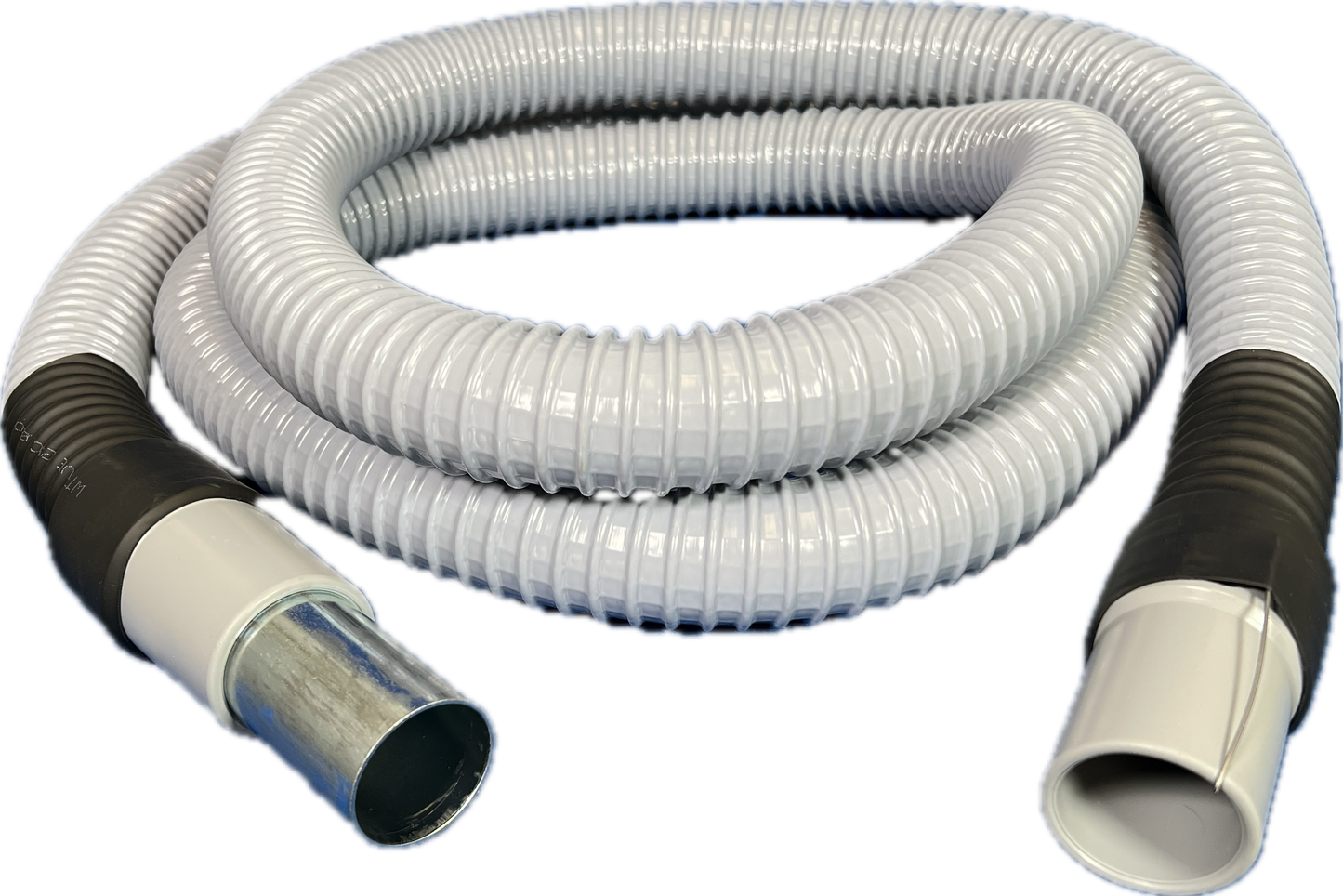 1-1/2" Flexible Plastic PVC Grounded Vacuum Hose with Cuff, Gray Color, 10', 15', 25' and 50' Lengths Available, Fits 1-1/2" I.D. Hoffman Style Inlet Valves and Standard 1-1/2" Floor Rods and Tools