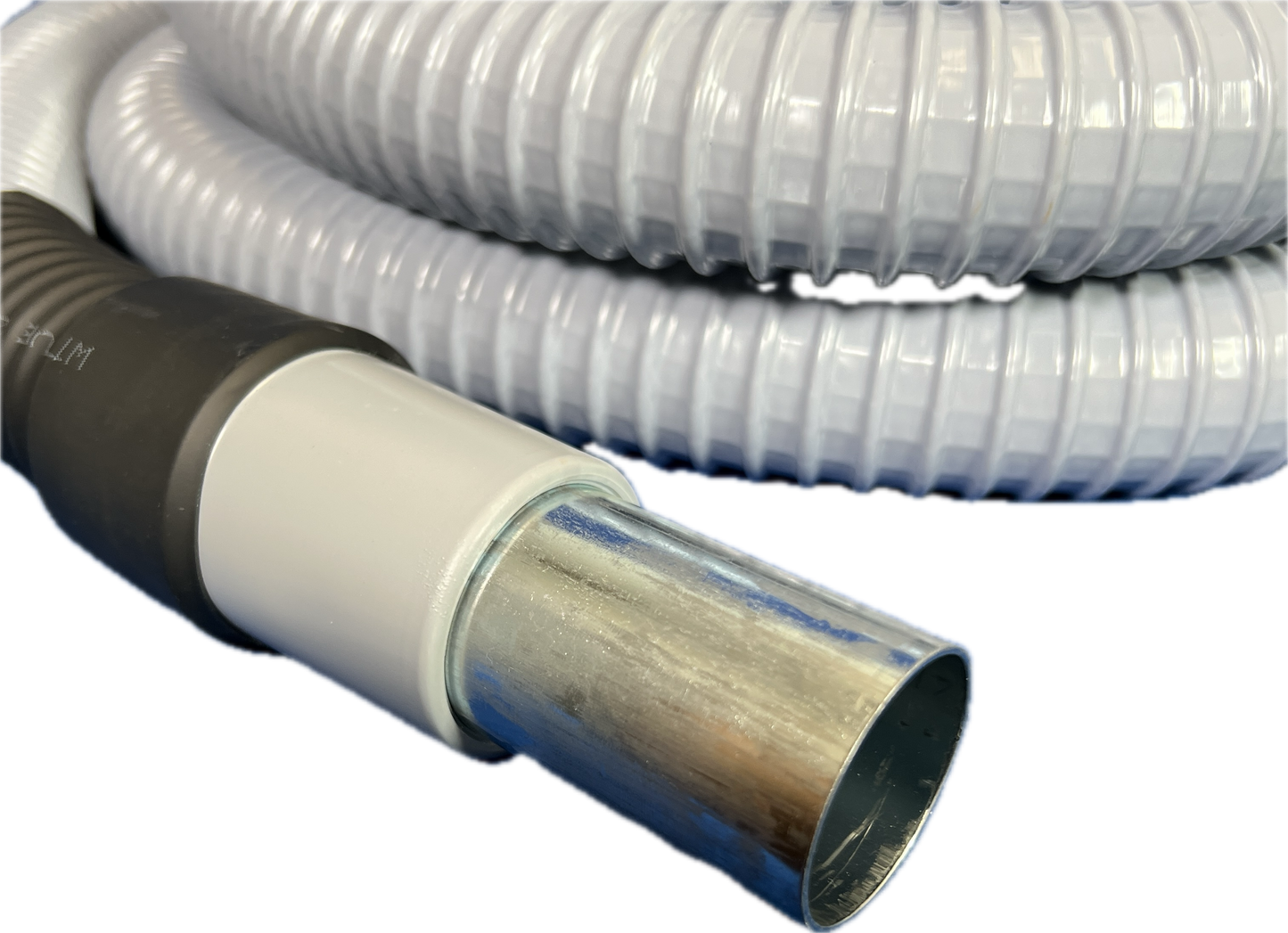 1-1/2" Flexible Plastic PVC Grounded Vacuum Hose with Cuff, Gray Color, 10', 15', 25' and 50' Lengths Available, Fits 1-1/2" I.D. Hoffman Style Inlet Valves and Standard 1-1/2" Floor Rods and Tools